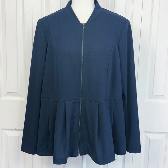 Lane Bryant Jackets & Blazers - Lane Bryant Navy Blue Long Sleeve Pleated Peplum Waist Zip Jacket 20